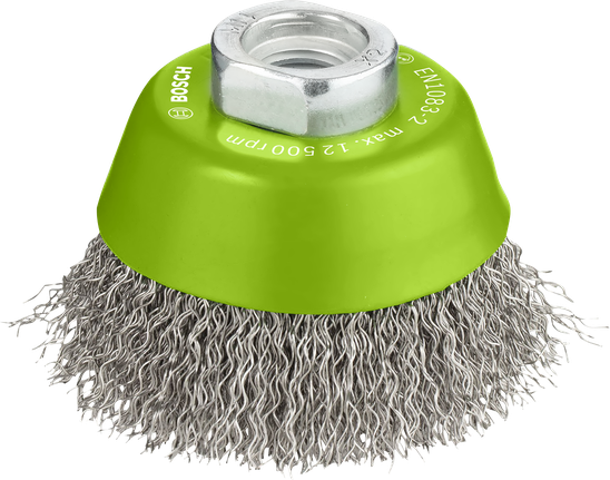 Escova de limpeza tipo copo Bosch PRO de aço inoxidável de 65 mm para esmerilhadeiras angulares.