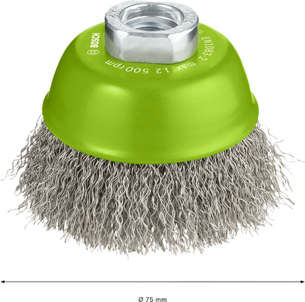 Escova de limpeza Bosch PRO em aço inoxidável com copo de 75 mm.