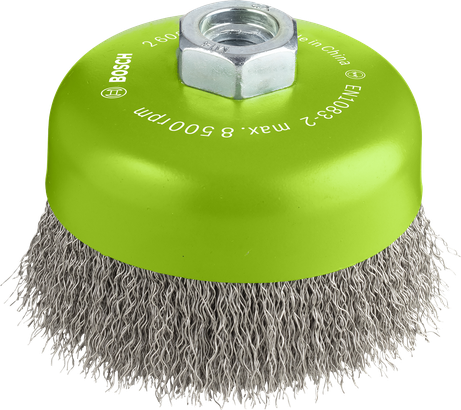 Escova de limpeza tipo copo Bosch PRO em aço inoxidável, 100 mm.