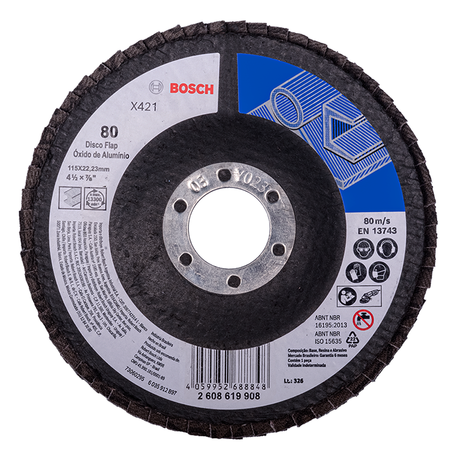 Disco de lixa de aço Bosch X421, óxido de alumínio, 115 mm G80.