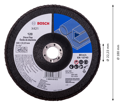 Disco flap de aço Bosch X421 180 mm G120 para metal.