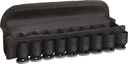Conjunto de soquetes de impacto Bosch PRO de 3/8 polegadas, 9 peças em estojo.