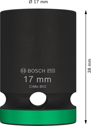 Soquete de impacto Bosch PRO 1/2 polegada 17 mm para chaves.