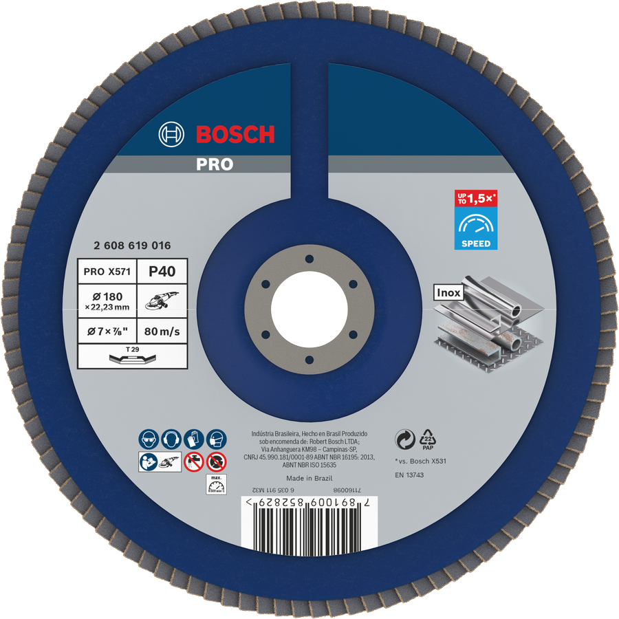 Disco flap Bosch PRO X571 angular 180mm G40 para metal.