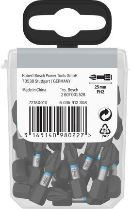 Pacote de brocas de impacto Bosch PH2 de 25 mm.