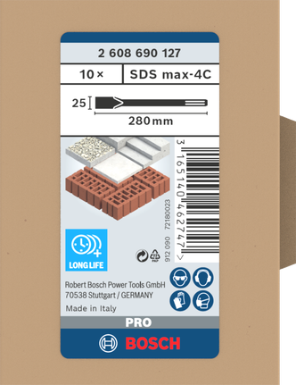 Cinzel plano Bosch SDS max-4C 25×280mm 10 peças.