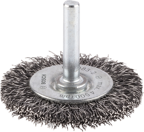 Roda de arame Bosch PRO Metal Clean com haste reta de 50 mm.
