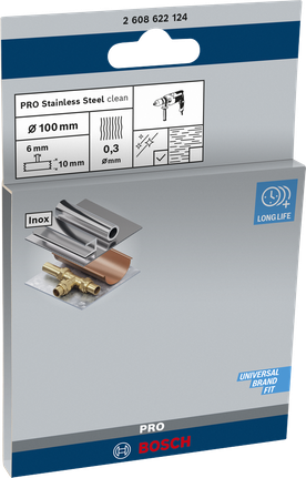 Disco de arame limpo Bosch PRO de aço inoxidável 100 x 0,3 mm.