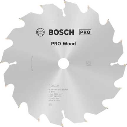 Lâmina de serra circular Bosch PRO Wood de 184 mm para corte de madeira.