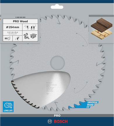 Lâmina de serra circular Bosch PRO Wood 254×2,5×25,4 mm.