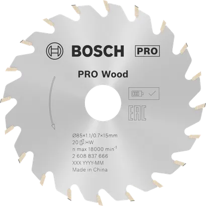 Lâmina de serra circular sem fio Bosch PRO Wood, 85 mm 20T.