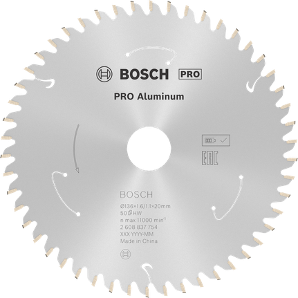 Lâmina de serra circular Bosch PRO Alumínio, 136 mm, 50 dentes.