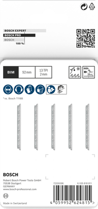 Lâminas de serra tico-tico Bosch PRO Metal T121BFC grossas 92 mm 5 peças.