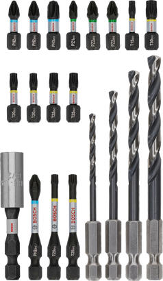 Conjunto de 20 brocas de impacto Bosch PRO Impact Metal para perfuração e parafusamento.