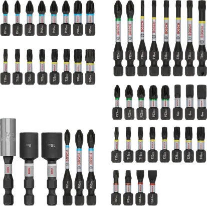 Conjunto de brocas para chave de fenda de impacto Bosch PRO com 50 peças sortidas.