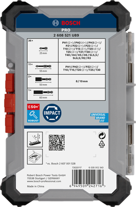 Conjunto de 50 pontas para chaves de fenda de impacto Bosch PRO.