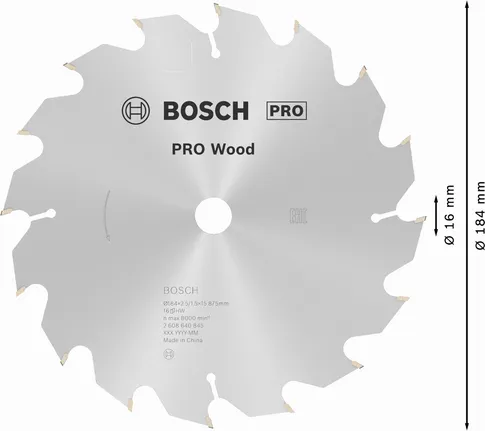 Lâmina de serra circular Bosch PRO Wood, 184 mm de diâmetro.