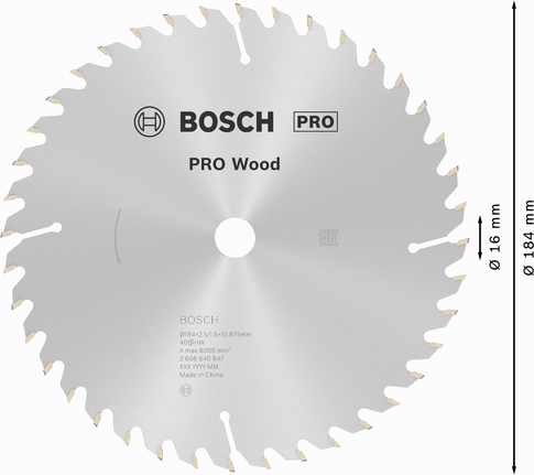 Lâmina de serra circular Bosch PRO Wood de 184 mm para cortes precisos.