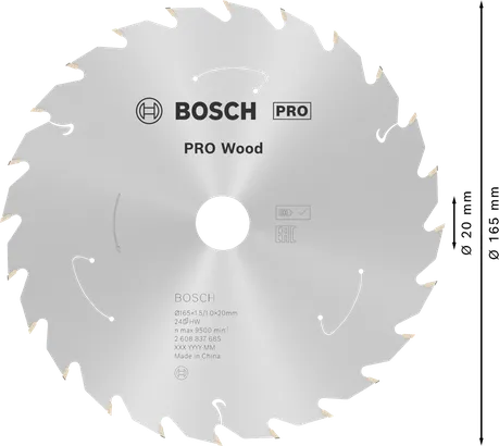 Lâmina de serra circular Bosch PRO Wood 165 mm T24 para serras sem fio.