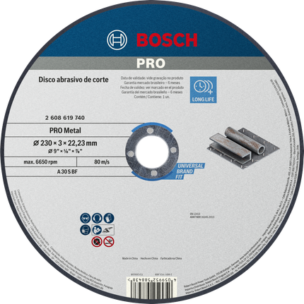 Disco de corte de metal Bosch PRO 230 x 3 mm para metal.