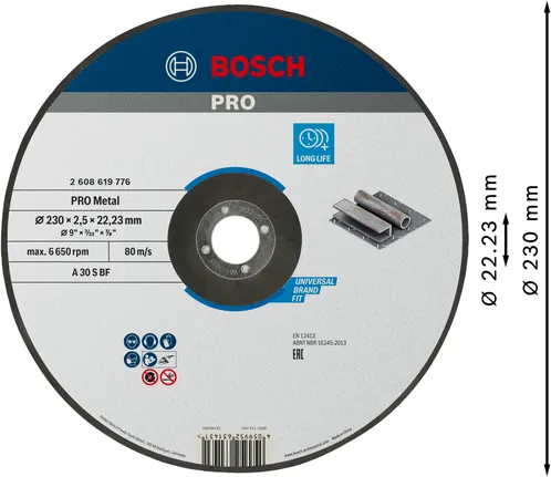 Disco de corte Bosch PRO Metal Bonded 230 x 2,5 mm.