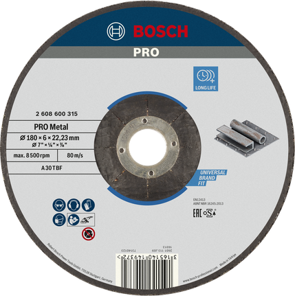 Disco de desbaste com aglomerado metálico Bosch PRO 180x6x22,23 mm.