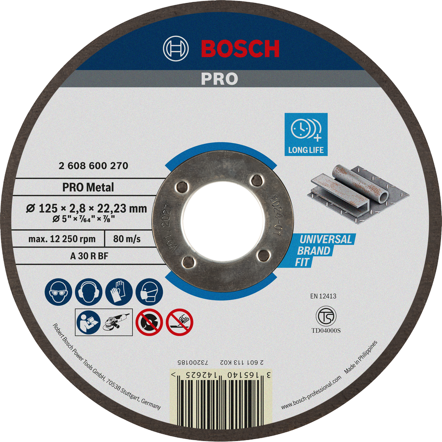 Disco de corte de metal Bosch PRO de 125 mm para longa vida útil.