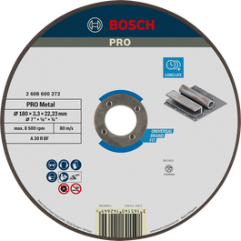 Disco de corte de metal Bosch PRO 180 x 3 x 22,23 mm, longa vida útil.
