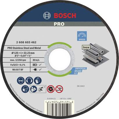 Disco de corte Bosch PRO para aço inoxidável e metal de 125 mm.