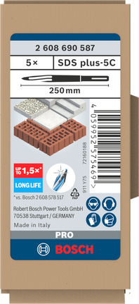 Conjunto de formões pontiagudos Bosch SDS plus-5C 250 mm 5 peças.