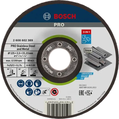 Disco Bosch PRO 3 em 1 de aço inoxidável e metal de 125 mm.