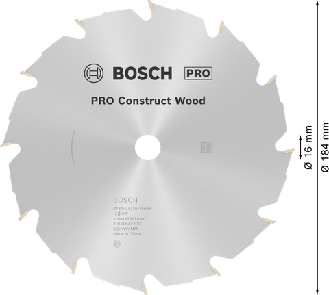Lâmina de serra circular para madeira Bosch PRO Construct 184 mm, 12 dentes.