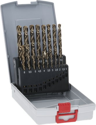 Conjunto de brocas helicoidais Bosch PRO HSS-Co de aço inoxidável, 19 peças.
