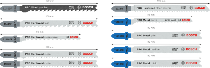 Conjunto de lâminas de serra tico-tico Bosch PRO para madeira e metal, 10 peças.