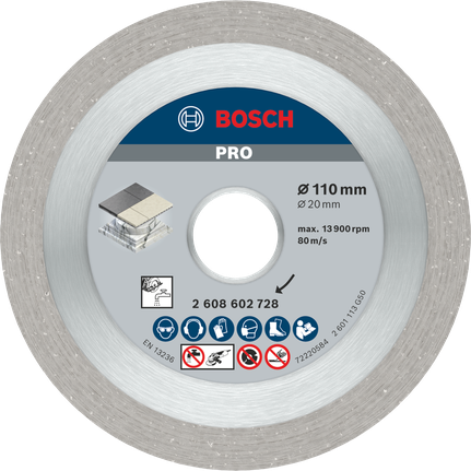 Disco diamantado cerâmico Bosch PRO, diâmetro do furo de 20 mm.
