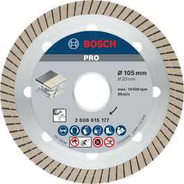 Disco diamantado cerâmico Bosch PRO de 105 mm para corte de azulejos.