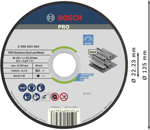 Disco de corte Bosch PRO para aço inoxidável e metal de 125 mm.