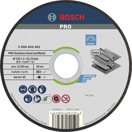 Disco de corte Bosch PRO para aço inoxidável e metal de 125 mm.
