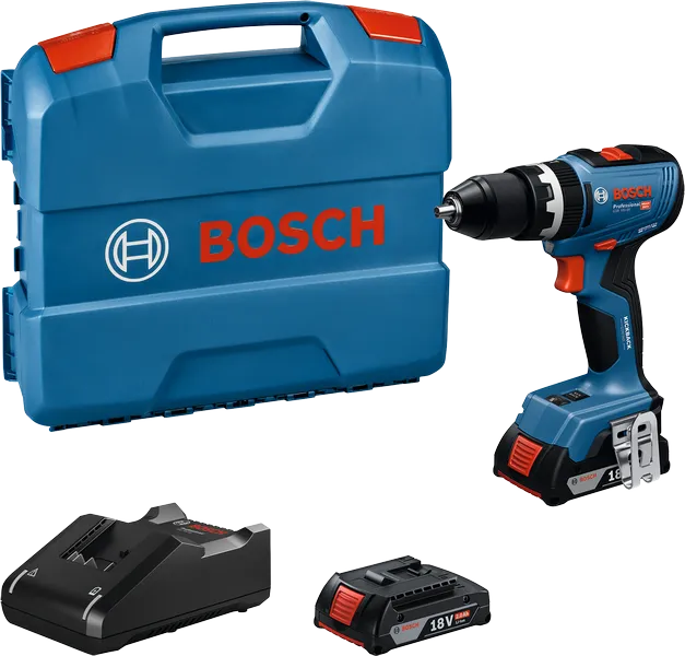Furadeira sem fio Bosch GSB 18V-65 com estojo e bateria.
