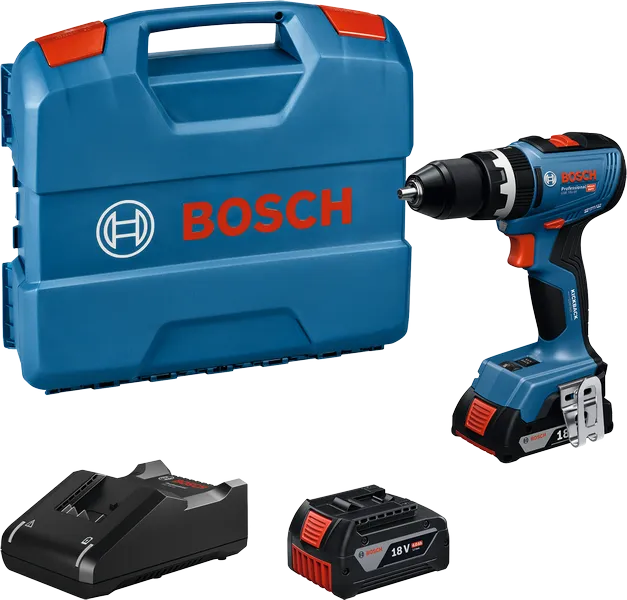 Conjunto de furadeira sem fio Bosch GSB 18V-65 com estojo.