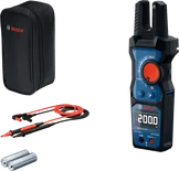 Multímetro digital Bosch GFM 1000 com estojo e cabos de teste.