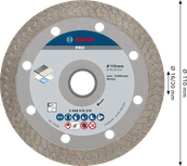 Disco de corte diamantado cerâmico duro Bosch PRO, 110 mm.