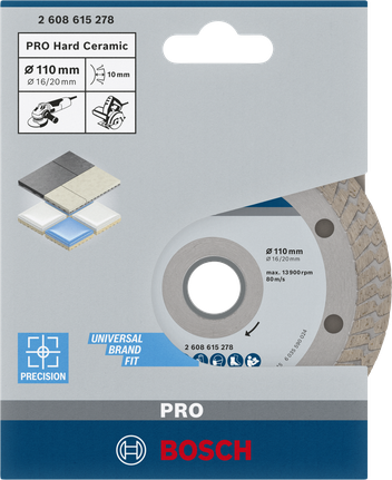 Disco de corte diamantado Bosch PRO Hard Ceramic 110×16/20 mm.