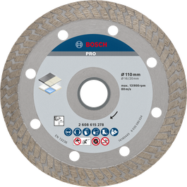 Disco de corte diamantado cerâmico duro Bosch PRO de 110 mm.