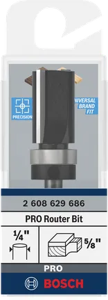 Broca de roteador Bosch PRO, haste de 1/4″, acabamento nivelado de 5/8″.
