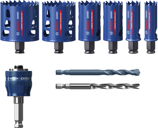 Conjunto de serras copo multimateriais Bosch EXPERT, tecnologia de carboneto.