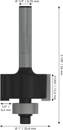 Broca de roteador Bosch PRO com haste de 1/4 de polegada e 1 polegada de diâmetro.