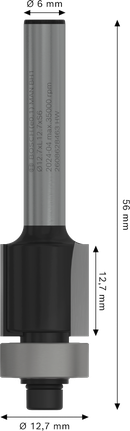 Broca de roteador Bosch PRO com rolamento inferior nivelado 12,7 x 12,7 mm.