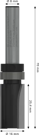 Broca de roteador Bosch PRO com acabamento nivelado para rolamento superior de 16 x 25,4 mm.