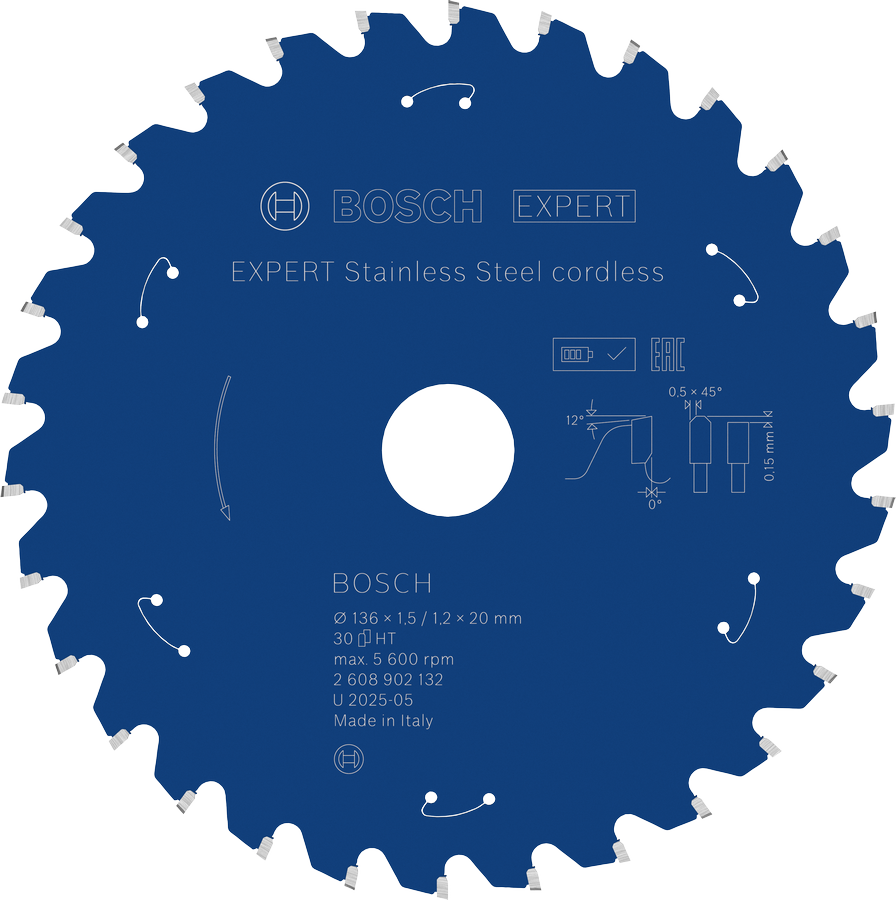 Lâmina de serra circular sem fio Bosch EXPERT em aço inoxidável.